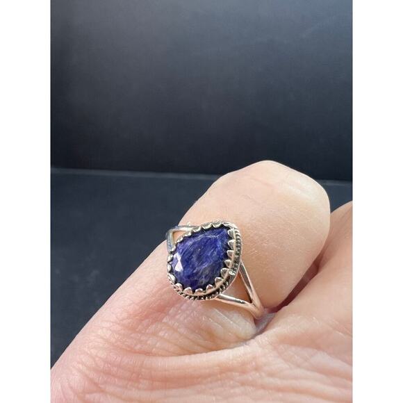 Blue kyanite sterling silver teardrop ring size 5 - Picture 2 of 16